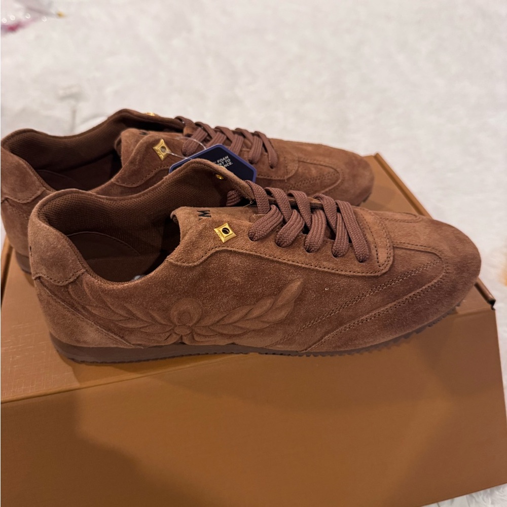 MCM Women's Tan Suede Sneakers - Picture 2 of 9